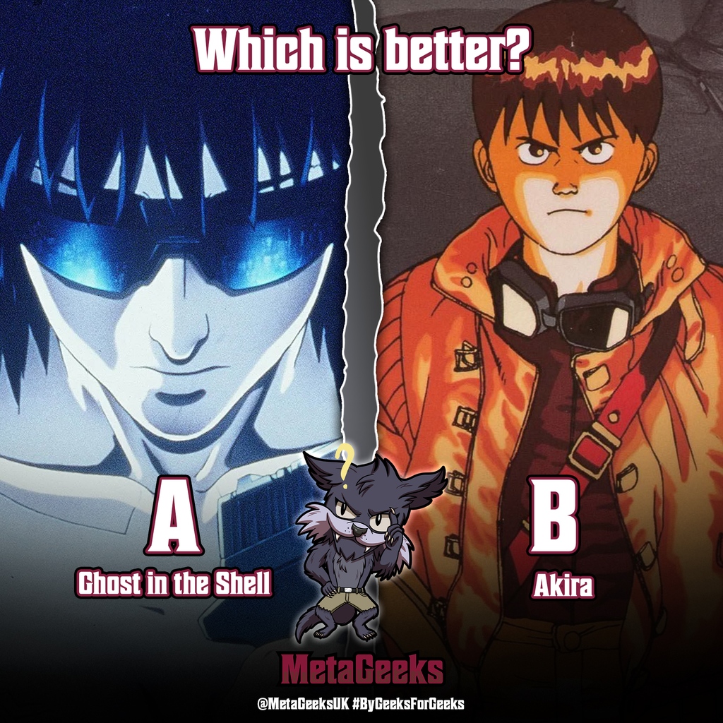 MetaGeeksUK's tweet photo. π₯ Ghost in the Shell vs. Akira π₯
Arguably 2 of the most influential Sci-Fi anime of all time! However... which is better! (or at least your favourite π
).
Let us know in the comments below!
https://t.co/0QfSMB8HPj
#MetaGeeksUK #ByGeeksForGeeks
#anime #ghostintheshell #akira https://t.co/L2SADprRgN