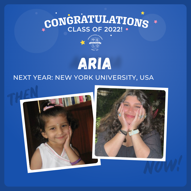 Congratulations #Classof2022AtASB. It's been a long and challenging journey for you all, and we are so proud of you. Celebrating our #SeniorsAtASB in their final week before #graduation. Congratulations Aria, who is heading off to New York University, USA. #ASBIndia #Mumbai