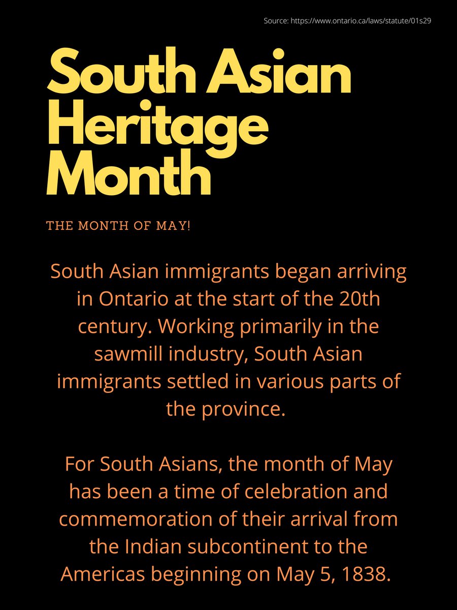 South Asian immigrants began arriving in Ontario at the start of the 20th century. May is a celebration &amp; commemoration of their arrival from the Indian subcontinent to the America's.  Celebrate South Asian Heritage in the month of May!
<a href="/KellyKlalonde/">Kelly Lalonde</a> <a href="/bmillsap8/">Brent Millsap</a> <a href="/mrsashleyhilli1/">ahillier</a>