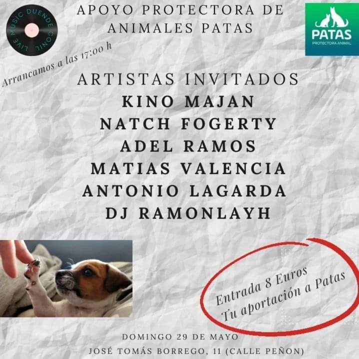 Este Domingo repetimos fiesta de canciones para arropar a la Protectora de animales "Patas". 

Está vez será en El Duende (Conil).

Vámonos!

🦮🎼🌊🐈☘️