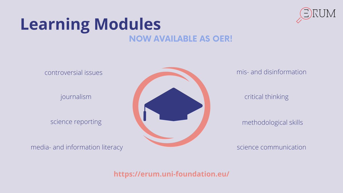 📣 Learning modules for HE now accessible as OER: projects.uni-foundation.eu/erum/erum-lear… #cdc #digcomp #MIL #scicomm #scientificliteracy #misinformation #disinformation <a href="/univienna/">Universität Wien</a> @InteractionLab  VDU Viešoji komunikacija <a href="/Uni_Foundation/">EUF</a>  <a href="/UAHes/">Universidad Alcalá</a> <a href="/uvsq/">UVSQ</a> <a href="/Jourauthgr/">Journalism Dept.</a>