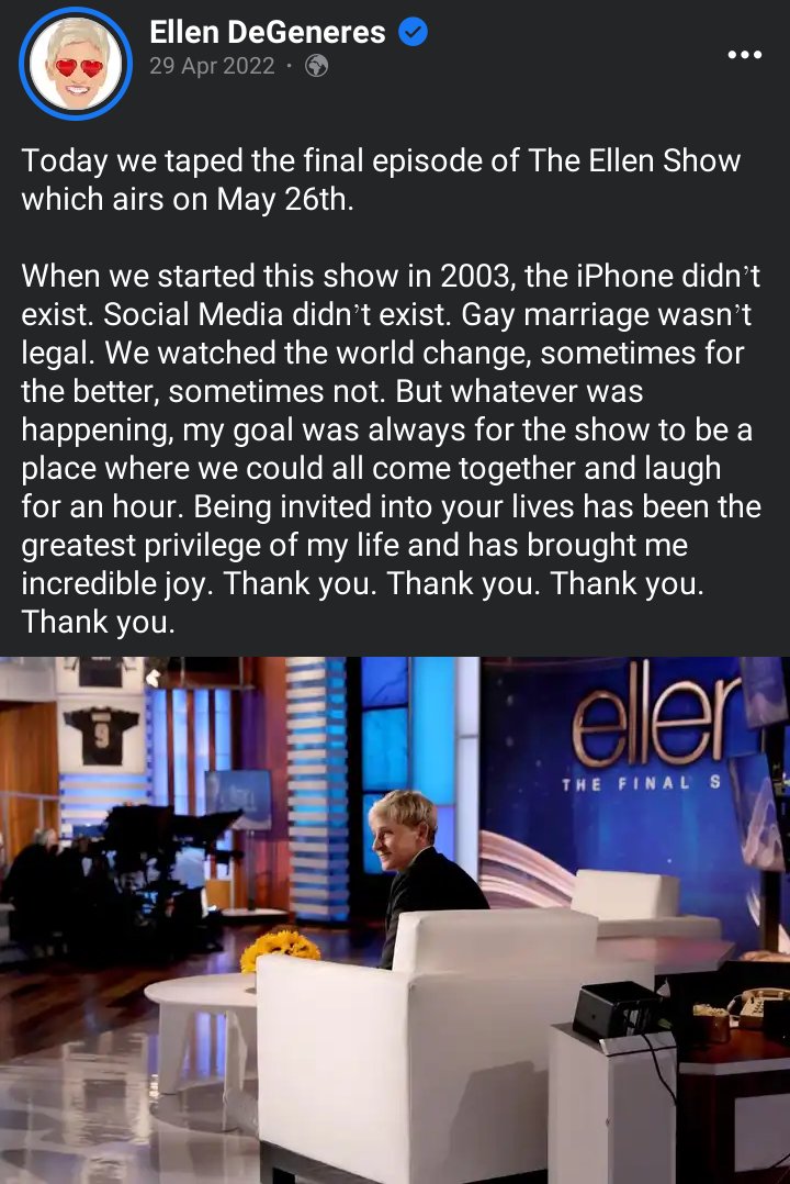 poet_ay's tweet photo. My favourite talk show comes to an end after 19 seasons! I have been watching THE ELLEN SHOW every single day for years, and now, this is the end of the road. 🥺😩I love you, Ellen DeGeneres! I love The Ellen Show!!! #ellenforever #byeellen #TheEllenShow #EllenDeGeneres #Ellen https://t.co/INDwaTTByd