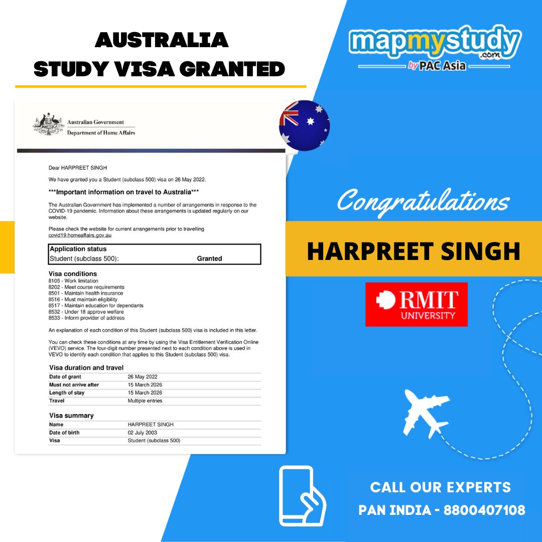 MapMyStudy's tweet photo. Heartiest congratulations to our student on getting his Australia Visa.
We wish you all the best.
Talk to our expert counsellors at ๐ฒ 8800407108
#StudyInAustralia #Australia #StudyAbroad #MapMyStudy #EdTech
#clickapplyfly #VISA #Scholarship #highereducation #studyinAU https://t.co/Ijbxw8JsUJ