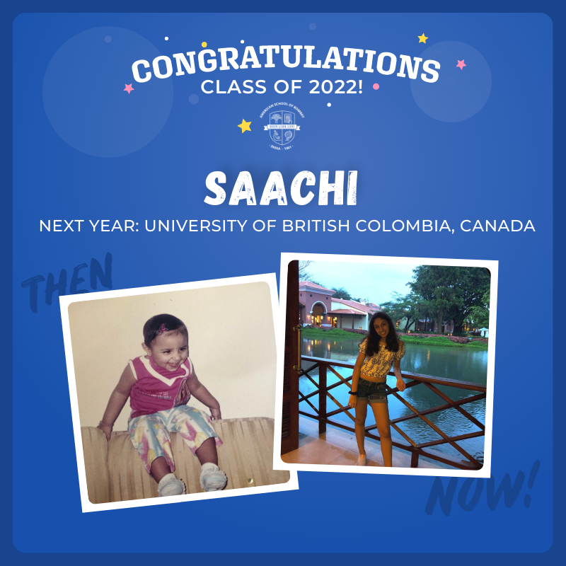 Congratulations #Classof2022AtASB. It's been a long and challenging journey for you all, and we are so proud of you. Celebrating our #SeniorsAtASB in their final week before #graduation. Congratulations Saachi, who is heading off to University of British Colombia, Canada.