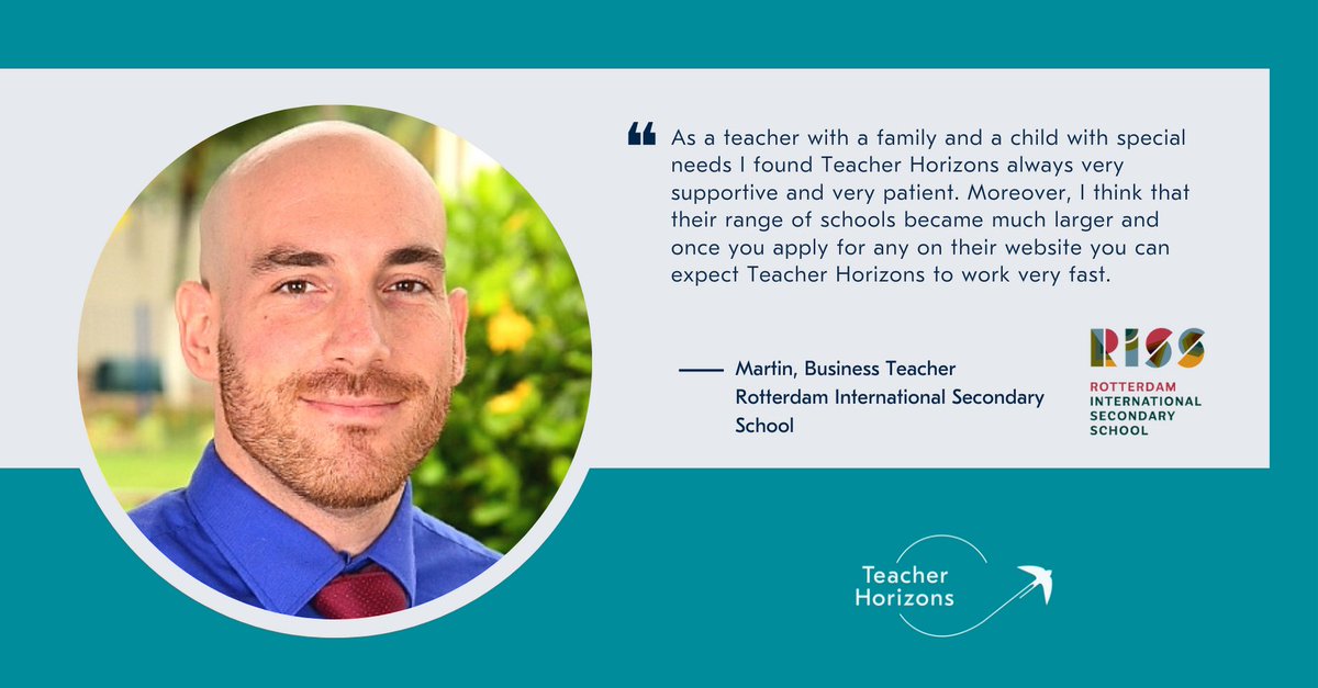Teacherhorizons's tweet image. We recently helped Martin secure a Business teaching position at Rotterdam International Secondary School 

Thank you for the feedback Martin, have a great time in the Netherlands!

#happyteacher #teachabroad #Netherands #Europe #teachingjobs