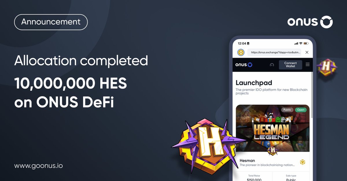 ONUSFinance's tweet photo. 🎉 #ONUS_DeFi Launchpad: #HES Allocation Completed

The Hesman (#HES) project has completed allocation with the number of committed buys 4.5 times higher than the number of offers! 🔥

📌 Details: https://t.co/65cKA1A0Pe https://t.co/c5rVXF6Ky8
