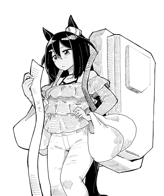 寮のみんなのため買い出し中の陸戦型ヒシアマ寮長のらくがき( ˘ω˘ ) 
