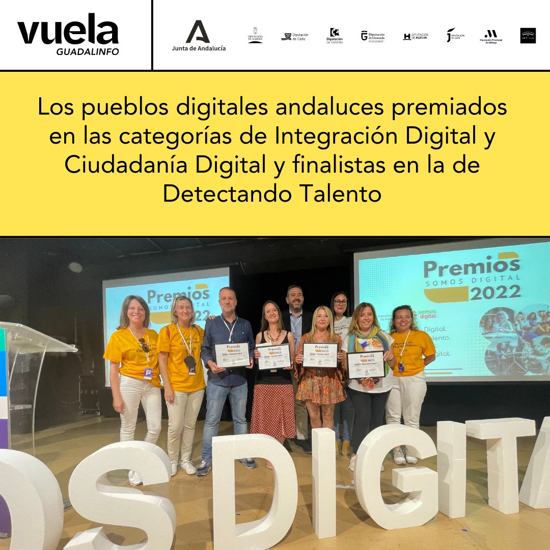 Andalucía  consigue 2 de los 4 premios nacionales <a href="/SomosDigital_/">Asociación Somos Digital</a> 2022 a las mejores iniciativas de digitalización ciudadana  y queda finalista en un tercero  #Foroderechosdigitales ( Barcelona 25-27 de mayo)👉🏻 bit.ly/3afgnGI