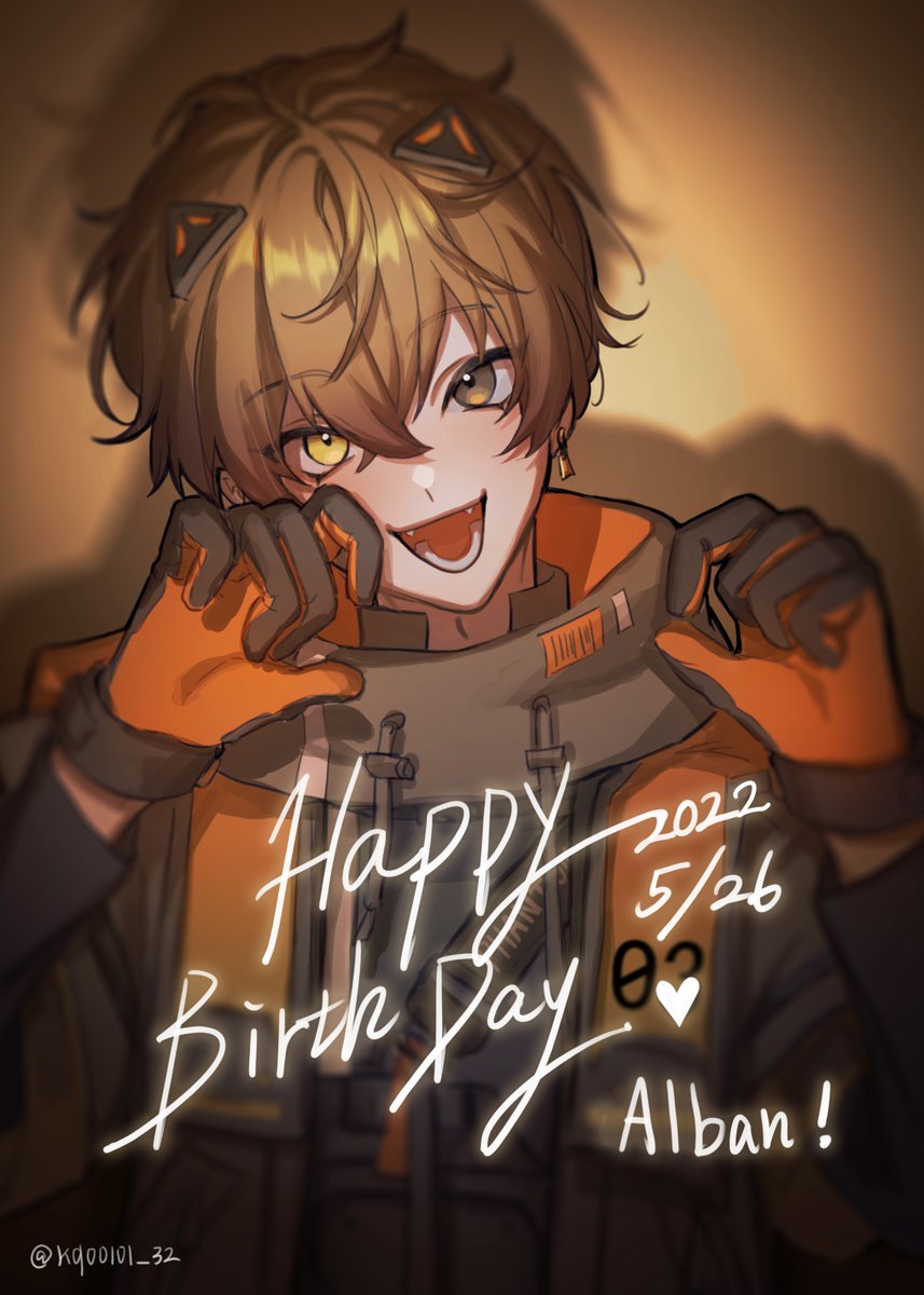 1boy male focus gloves brown hair solo orange gloves happy birthday  illustration images