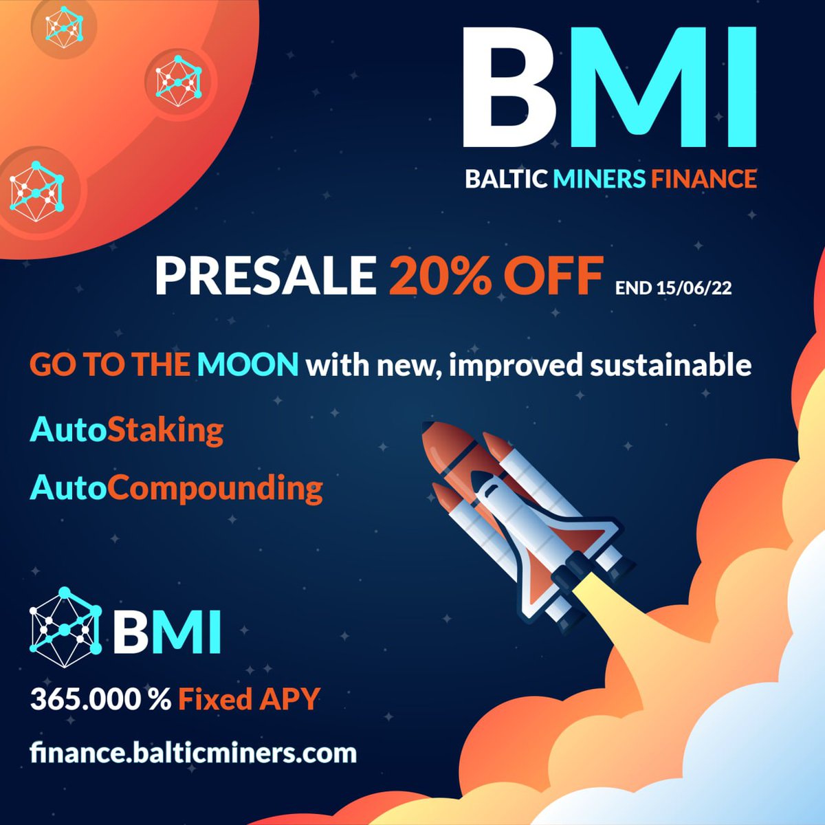 🔥  We have sold 66% of our #BMI planned in ICO in less than 10 days! 🔥  so we decided to change #presale at 20% off from May 31st to June 16th: don't miss the new opportunity! 

You can go to buy last #token in presale with 25% discount on ico.balticminers.finance