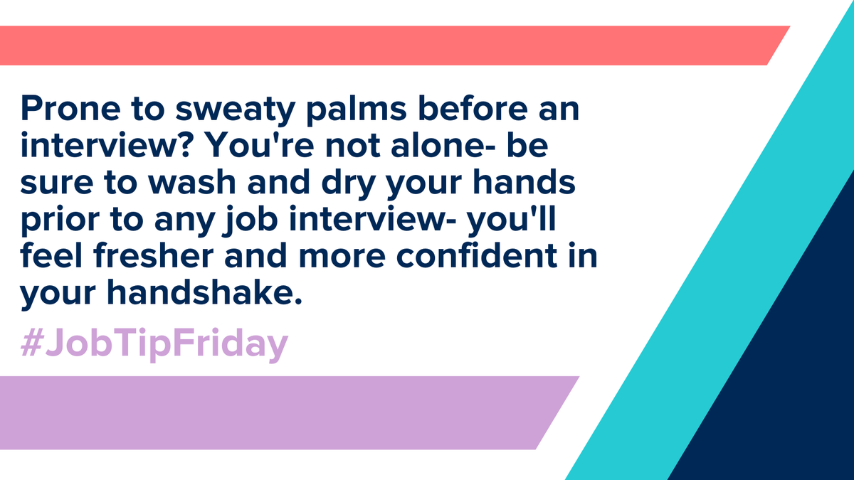 GC_Employment's tweet photo. Sweaty palms before a job interview? You’re not alone. Just remember to wash and dry your hands thoroughly before an interview, or use a hand sanitizer, to remove that sweaty sheen prior to any handshakes. We won’t tell anyone. #JobTipFriday https://t.co/Wq17HzDdwy