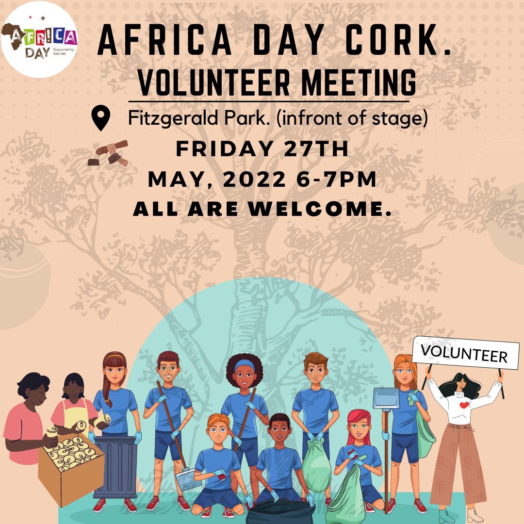 #volunteer meeting is today between 6-7pm in FitzGerald Park in front of Stage.

#AfricaDay #Cork #Ireland