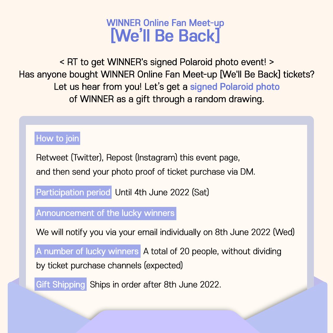 bbangyatv's tweet photo. WINNER Online Fan Meet-up [We’ll Be Back]

2022. 06. 04. 20시(KST)

🎫 BBANGYA TV: https://t.co/Vc6wxx3RIB
YES24: https://t.co/rFZc62v3GM

#WINNER #위너 #이너서클 
#강김송이 #박인서
#WINNER_OnlineFanMeetup #20220604_8PM https://t.co/u66gzCedts