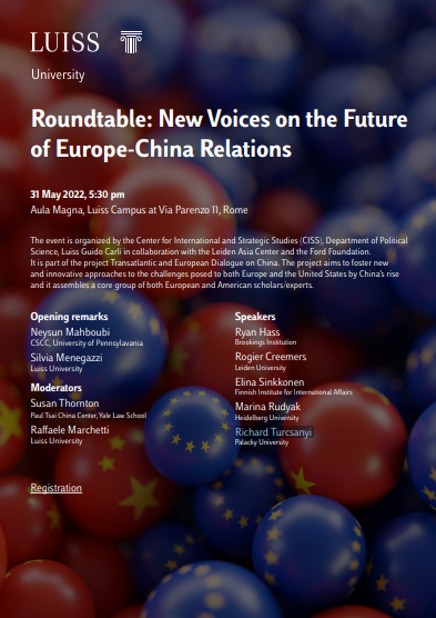 rafmarchetti's tweet photo. Roundtable: New Voices on the Future
of Europe-China Relations, 31 May 5:30pm Luiss-Parenzo https://t.co/afuhJHUN1o @UniLUISS @Penn @UniLeiden @FordFoundation @NeysunM @SilviaMenegazzi @suea_thornton @AsiaLeiden @ryanl_hass @ElinaSinkkonen @RudyakMarina @RQTurcsanyi Free access https://t.co/Tyi4uLPe4t
