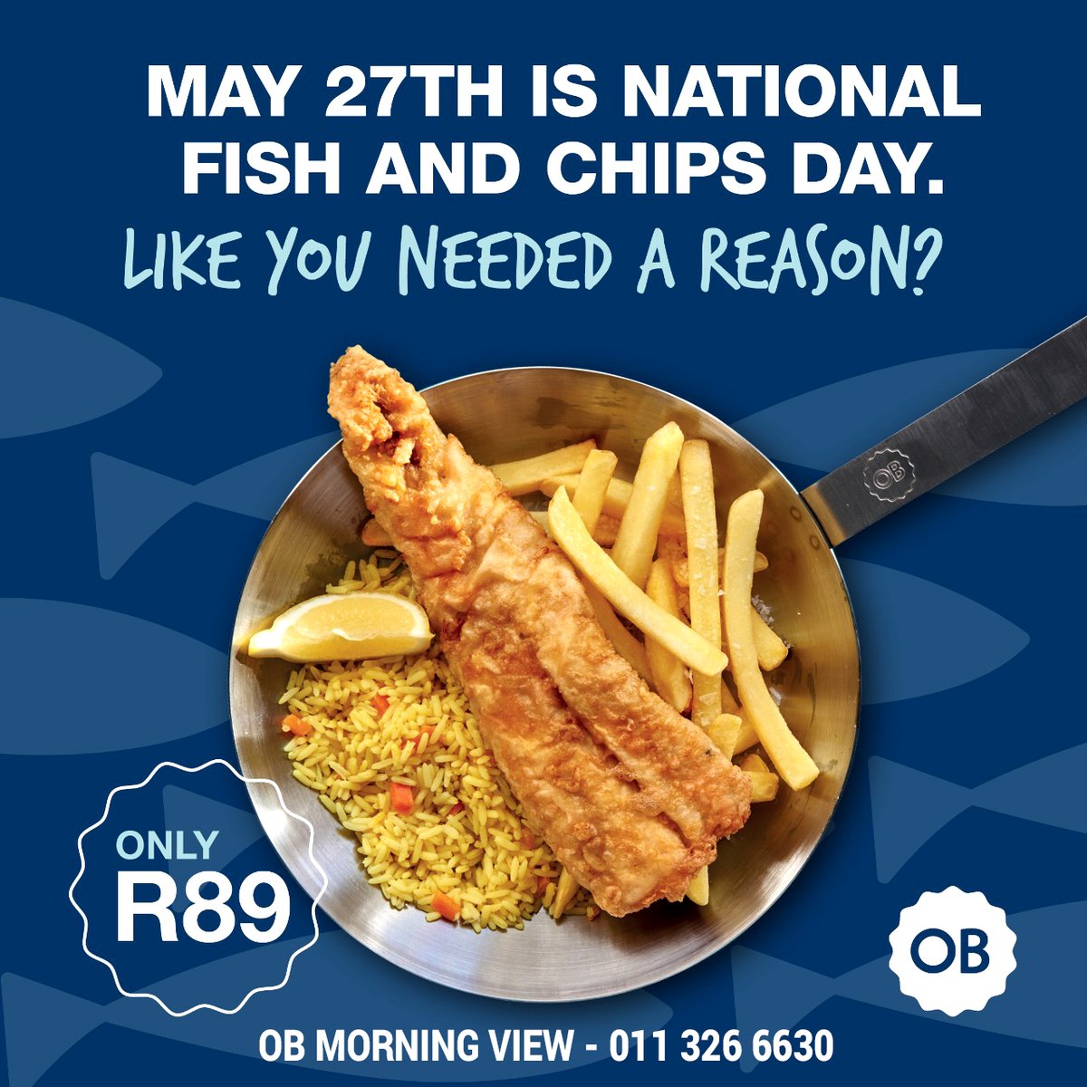 OBMorningview's tweet photo. It's a FISH &amp; CHIPS kind of day. 😁🤤
Head over and enjoy for only R89.
T's &amp; C's apply.

#oceanbasket #fishandchips #friyay #lunch #dinner #getordering #comedinewithus https://t.co/8h8iDIZS9X