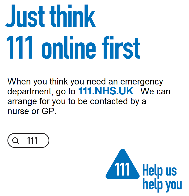 ESHTNHS's tweet photo. While your GP surgery is closed this bank holiday, call NHS 111 for free advice on what to do and where to go. #Helpushelpyou. Save our emergency departments for serious, life-threatening emergencies. https://t.co/yD9caKUobc