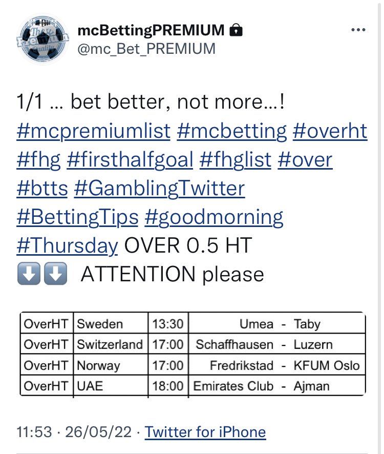 BettingMc's tweet photo. Yesterday 4 out of 4! #mcpremiumlist
β
β
β
β
ππ¨π¦π π’π§ @mc_Bet_PREMIUM, ππβ¬ π¨π§π ππ’π¦π (ππ¨π« π₯π’ππ). ππ« π βοΈ ππ¨π« ππ πππ²π¬. https://t.co/oo4Hr8JovG
#mcbetting #overHT #BetBetterNotMore #GamblingTwitter #bettingtips https://t.co/omdXuSpddd
