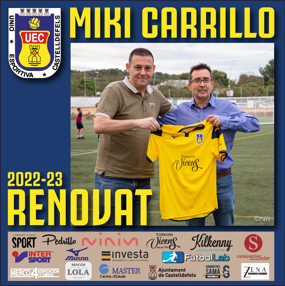 #PrimerEquipUEC | 🟡🔵

✅ MIKI CARRILLO <a href="/mikicarrillo/">Miki Carrillo</a> RENOVA una temporada més al capdavant de la banqueta <a href="/uecastelldefels/">UE Castelldefels</a> 

👉 En la 22-23 viurà la seva 9a campanya a l'entitat

👏👏 Enhorabona, Miki!

#SomHiGrocs #19de3div5