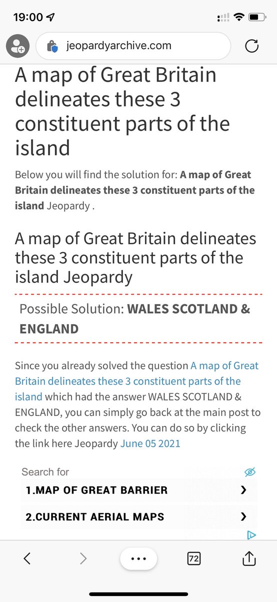 AndrewBBerry's tweet photo. @Jeopardy, what were you thinking when you awarded a correct answer in the S37E181 show as England, Scotland and Ireland to this question!! Ireland isn’t even in Great Britain. https://t.co/ftiYD5c2Kg