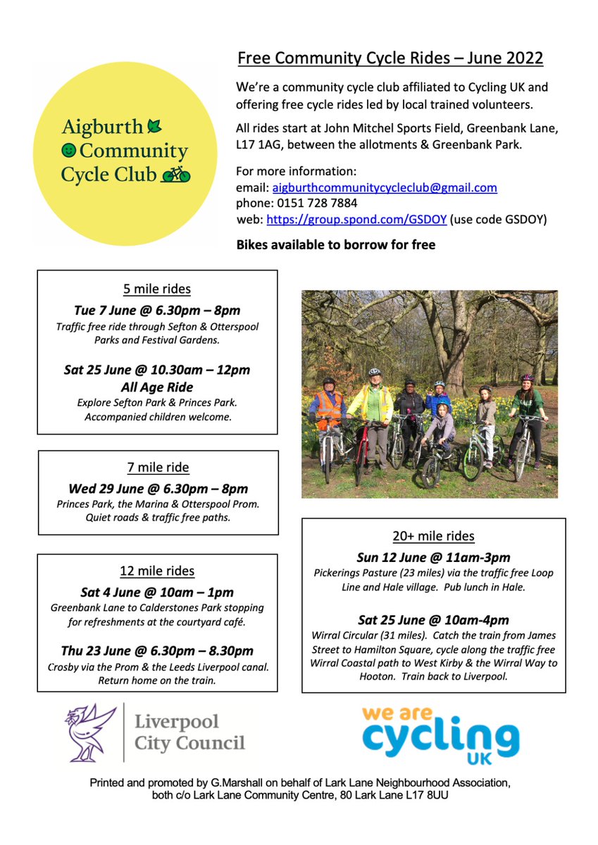 Have you been on one of our rides yet? If not why? FREE community cycle rides for everyone over 18 starting Greenbank Lane. See flier for details we'd love to see you there 👇🚴🚴🚴