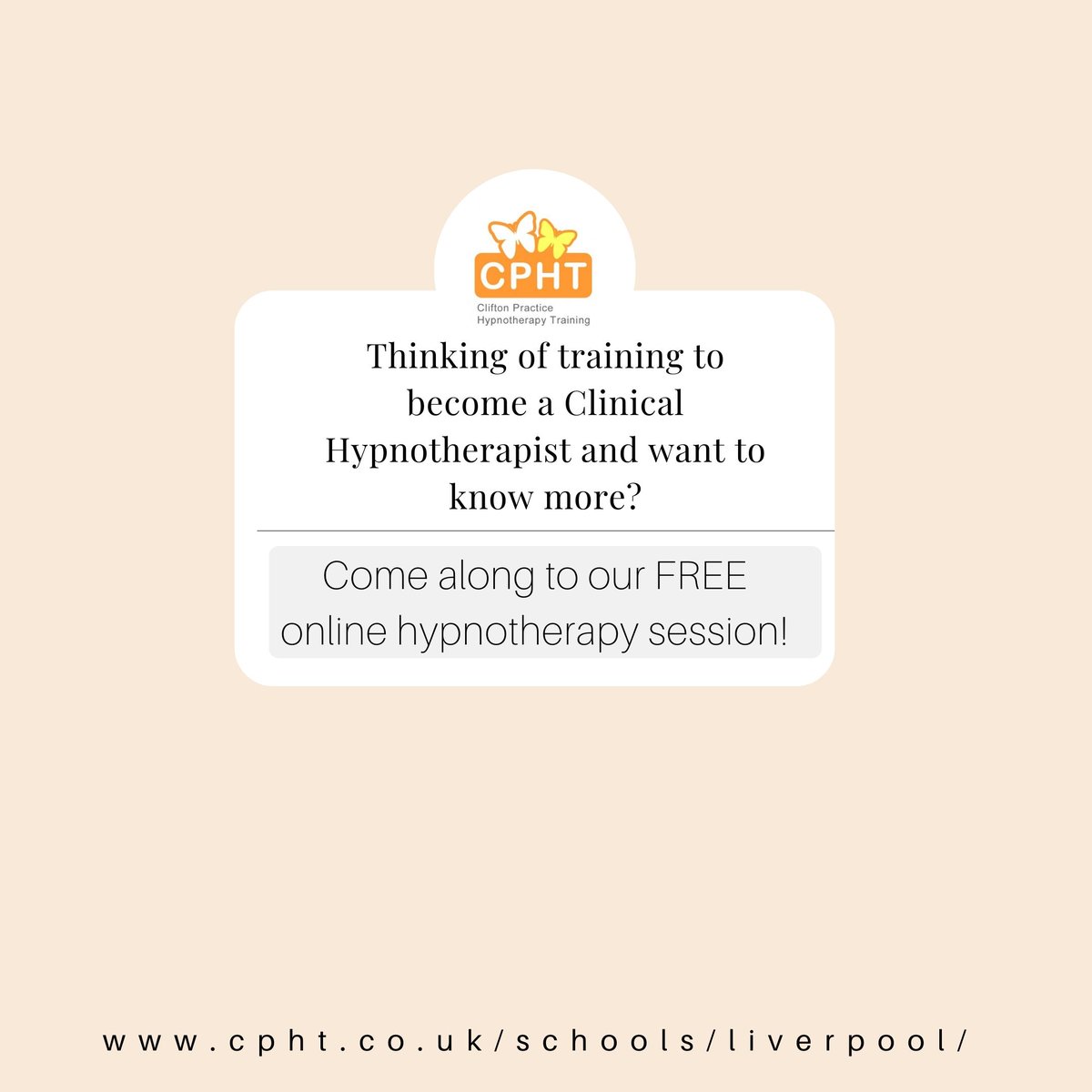 CphtLiverpool's tweet photo. Are you interested in becoming a Clinical Hypnotherapist or interested in finding out more about this fascinating subject? Join us on 15/06 for an FREE online taster workshop. 
Register via Eventbrite-
https://t.co/JMKB69ithc...
#hypnotherapytraining #hypnotherapy
 #Liverpool https://t.co/6jifz2CVdk