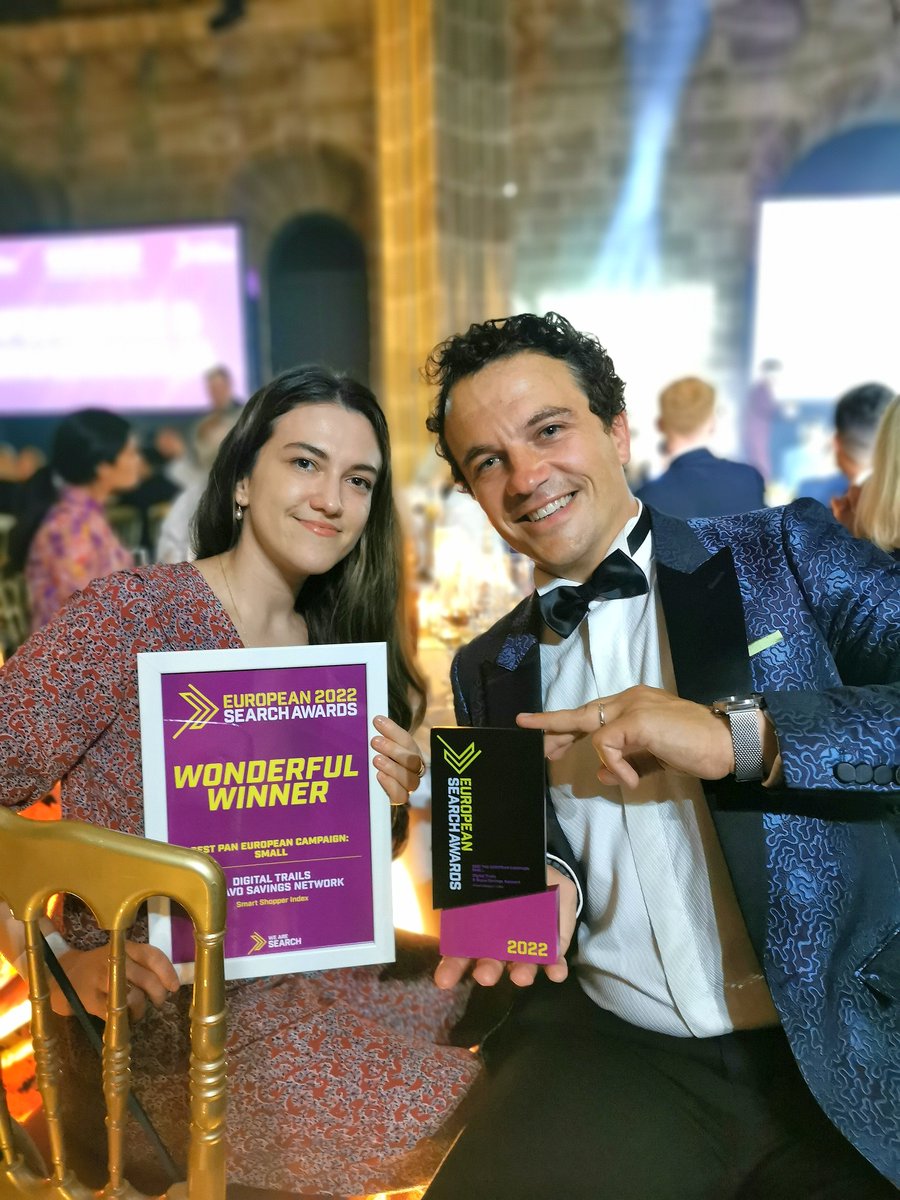 digitaltrails1's tweet photo. What an amazing night! We took home the award for best pan-European campaign! An amazing thank you to the team and our client Bravo Savings Network! Well done to all other winners and shortlisted entries, the competition was fierce!
#EUSearchAwards #awards #digitalpr https://t.co/upyqbwRdsu