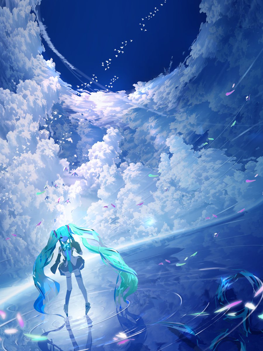 hatsune miku 1girl long hair solo twintails very long hair cloud sky  illustration images
