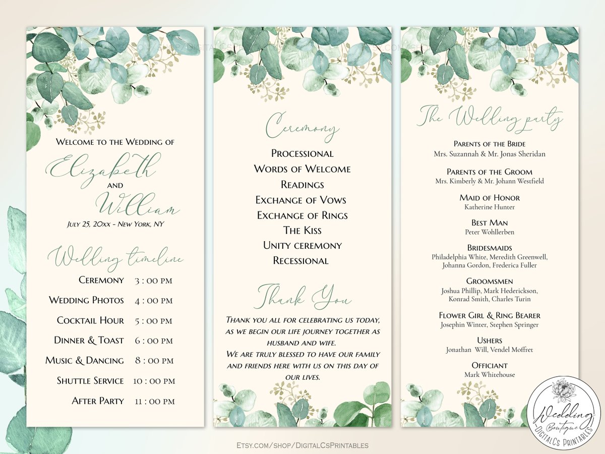 #Editable #wedding program Eucalyptus wedding program template SALE etsy.me/3GsQsr5 via @Etsy #editablewedding #printablewedding #eucalyptuswedding #eucalyptus #greenerywedding #weddingprogram