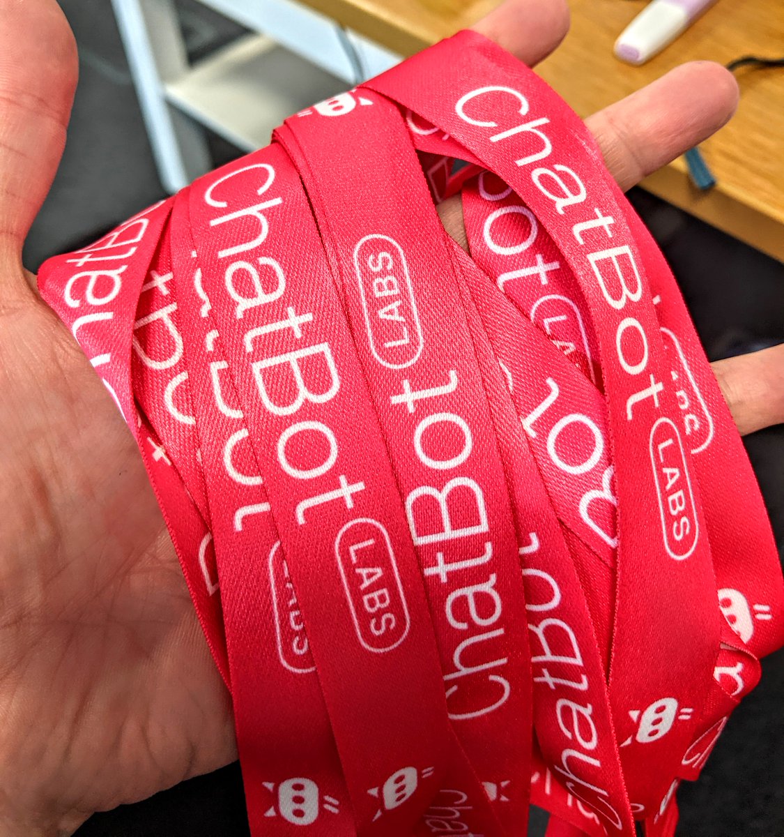 chatbotlabs's tweet photo. New branded merch! They weren't supposed to be quite this shade of pink... but we like them 👀 https://t.co/ziD11gobL7