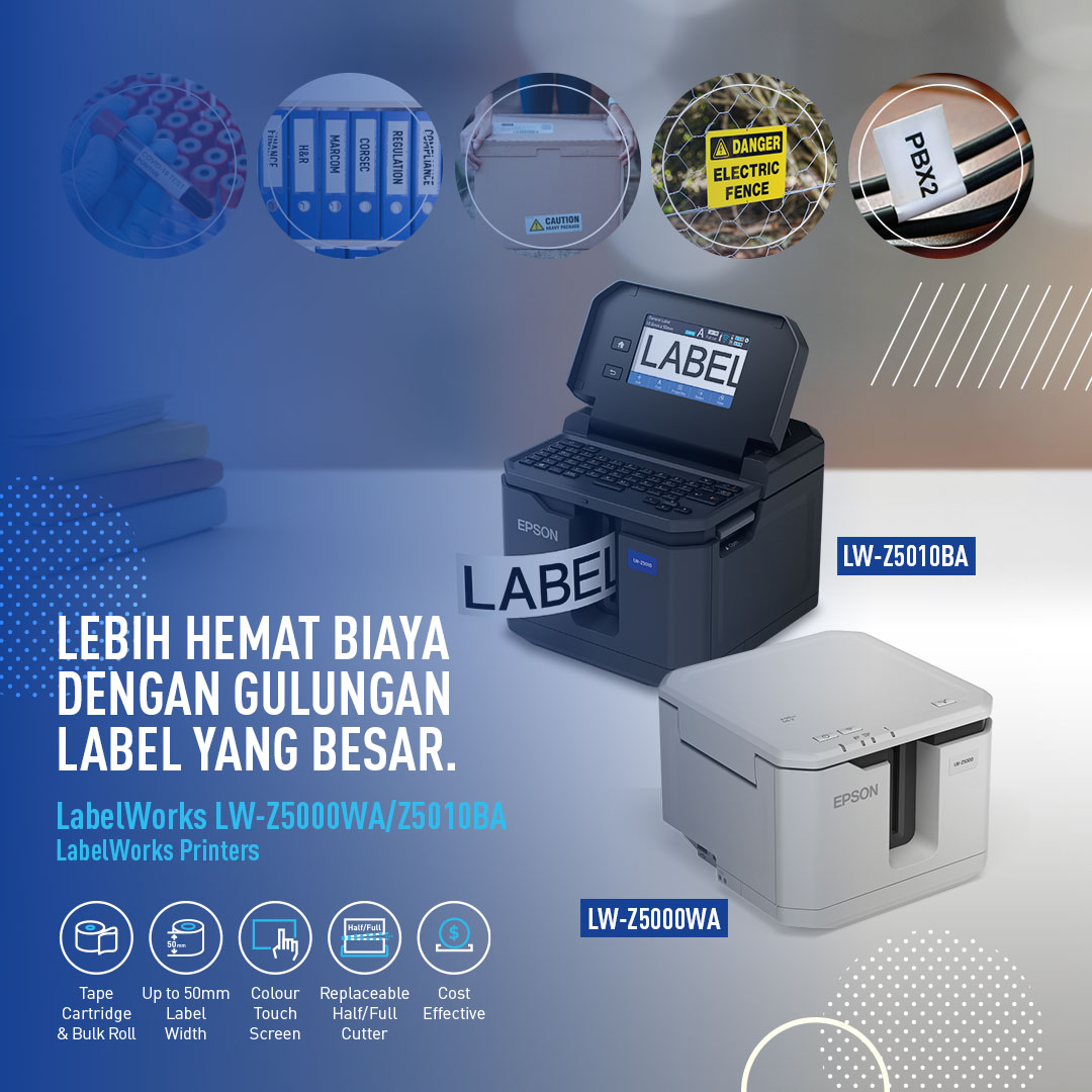 EpsonIndonesia's tweet photo. Dengan #printerlabel Epson LabelWorks LW-Z5000WA/Z5010BA, Anda memiliki pilihan ukuran label yang lebih banyak, mulai dari 6mm hingga 50mm, serta material label yang beragam untuk berbagai kebutuhan.
https://t.co/NerWJQUpeO
#cetaklabel https://t.co/nTkcA8SLuy