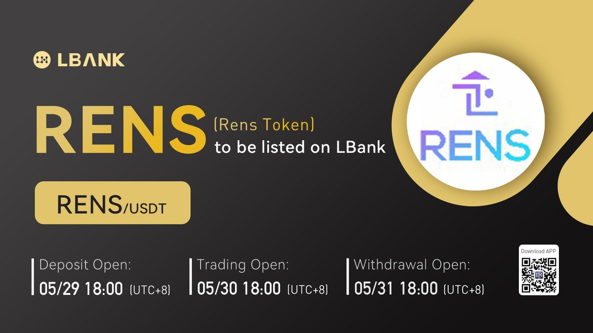 LBank_Exchange's tweet photo. 🗽 New #listing

⛵ $RENS(Rens Token) will be listed on LBank！@RensTokenBSC 

Rens is a real estate token deployed on the Binance Smart Chain. Rens aims to integrate the existing real estate sector into the blockchain. 

🔹 Details: https://t.co/3kHKpTytlW https://t.co/5TLgpAPeWf
