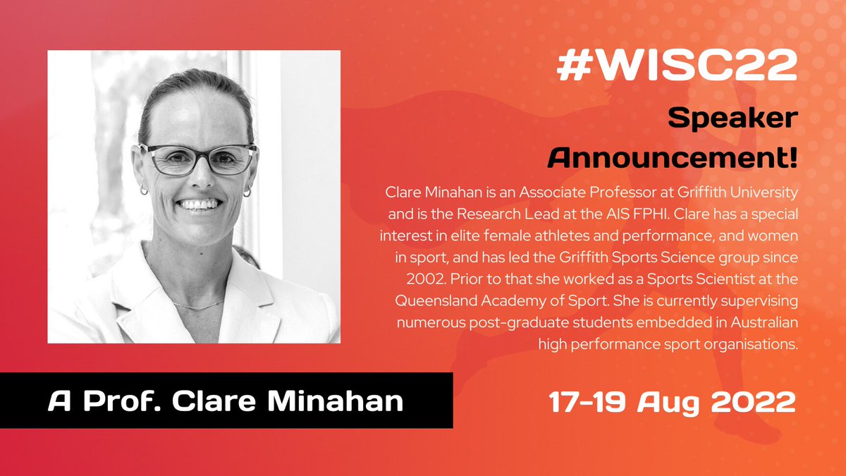 📢 Invited Speaker Announcement! 

From <a href="/GriffithUniVC/">Griffith University VC (she/her)</a> on the Gold Coast, A. Prof <a href="/clareMINAHAN/">Clare Minahan</a> will be bringing her current research around performance to #WISC22. 

What is the evidence and where are we going to from here? Register to find out! 👉 Womeninsportcongress.org.au