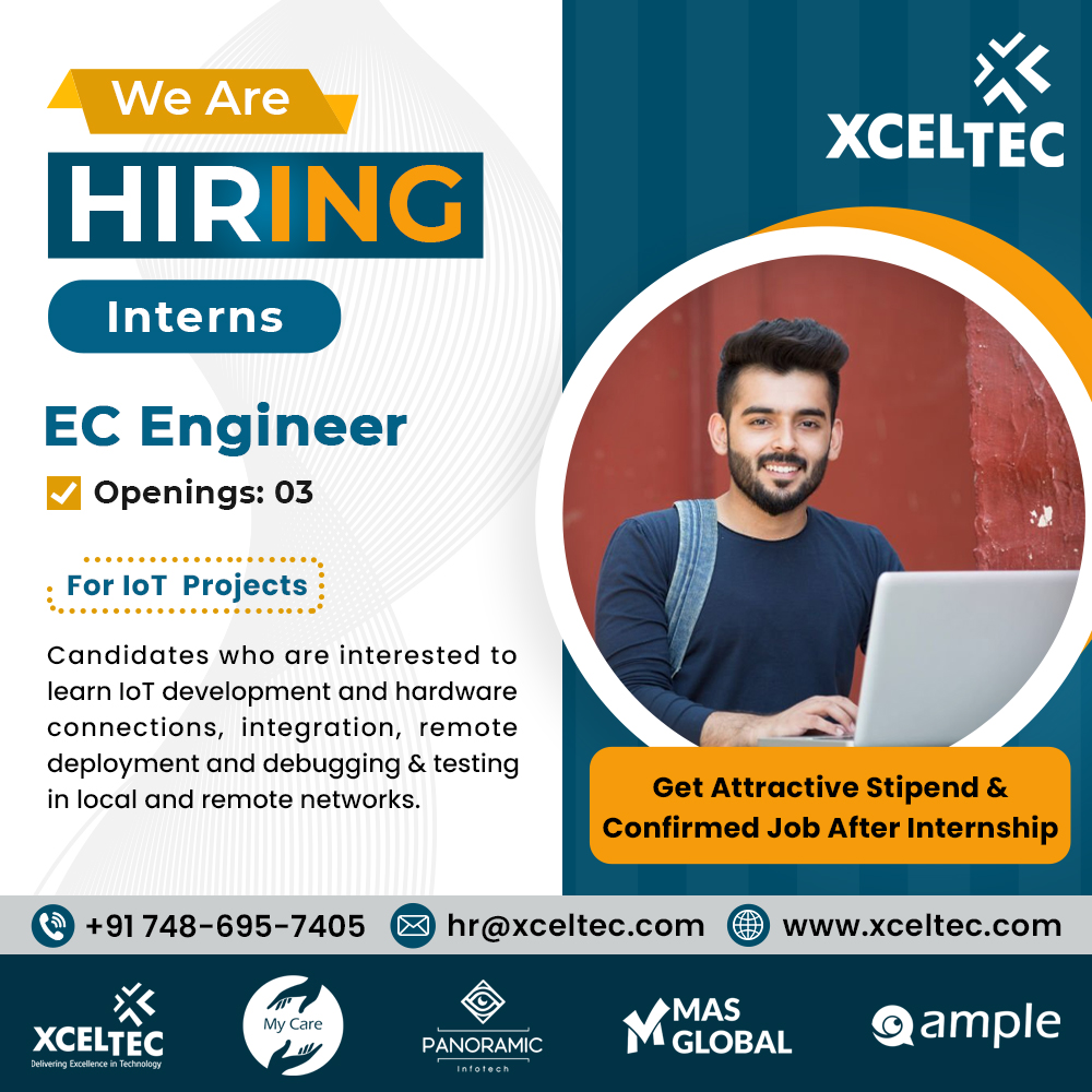 XcelTec's tweet photo. We Are Hiring Interns!
Get Attractive Stipend & Confirmed Job After Internship
Share the updated CV on: hr@xceltec.com
Call us at: +91 748-695-7405 | Visit: https://t.co/CStfeRWLFD
#xceltec #hiring #career #internship #referralsappreciated #hiringinterns #interns #ec #echiring https://t.co/8lSAVr1CDc