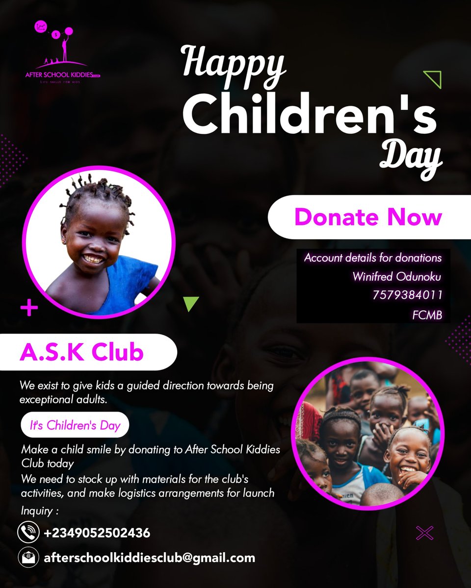 theaskclub's tweet photo. The most precious thing in this world is a smile on the face of a child. Happy children’s day to every kid in the world. At @theaskclub, we want a better future for kids. We believe they have the potential to transition into exceptional adults. They’re so special to us!
#askclub https://t.co/xwHq4TB7kz