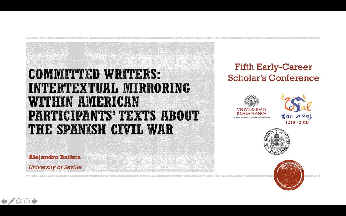 SAAS_YScholars's tweet photo. 🤩 Our Alejandro Batista presented this morning his work “Committed Writers: Intertextual Mirroring Within American Participants’ Texts about the Spanish Civil War” at the Fifth Early-Career Scholars' Conference #AmericanStudies #ECR https://t.co/KNi2nj8kNx