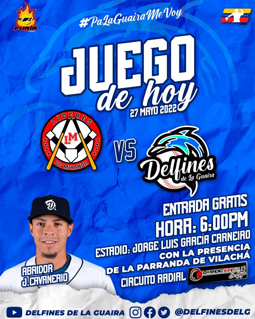 🔥 VAMOS DELFINES 🔥

🔊 Continúa la acción de la <a href="/LMBP_ve/">Liga Mayor de Beisbol Profesional</a>. Hoy nos medimos nuevamente a <a href="/Lideres_BBC/">Líderes de Miranda</a>..

🏟 Estadio Jorge Luis García Carneiro, #LaGuaira 
⏰ 6:00 pm
🎟 Entradas GRATIS
📻 93.7 FM 💻 laradioseoye.com

#LMBP ⚾️
#PaLaGuairaMeVoy 🌊