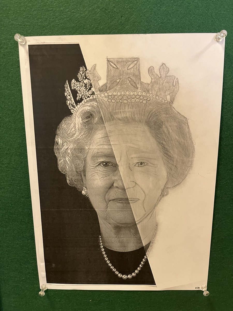 TGAStJames's tweet photo. How talented are our Year 6 artists? Wonderful portraits of her majesty to commemorate the jubilee #PlatinumJubilee #year6 #TGAT #QueenElizabethII #artists https://t.co/ZUnycApSsk