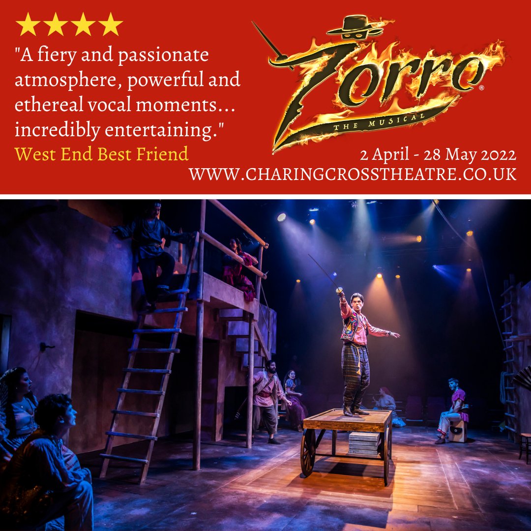 CharingCrossTheatre (@charingcrossthr) on Twitter photo "A fiery and passionate atmosphere, powerful and ethereal vocal moments... incredibly entertaining."
<a href="/ZorroMusicalUK/">Zorro The Musical</a> gets โ
โ
โ
โ
from <a href="/WESTENDBF/">West End Best Friend</a>
Must end tomorrow - last chance to book tickets!
charingcrosstheatre.co.uk/theatre/zorro "A fiery and passionate atmosphere, powerful and ethereal vocal moments... incredibly entertaining."
<a href="/ZorroMusicalUK/">Zorro The Musical</a> gets โ
โ
โ
โ
from <a href="/WESTENDBF/">West End Best Friend</a>
Must end tomorrow - last chance to book tickets!
charingcrosstheatre.co.uk/theatre/zorro