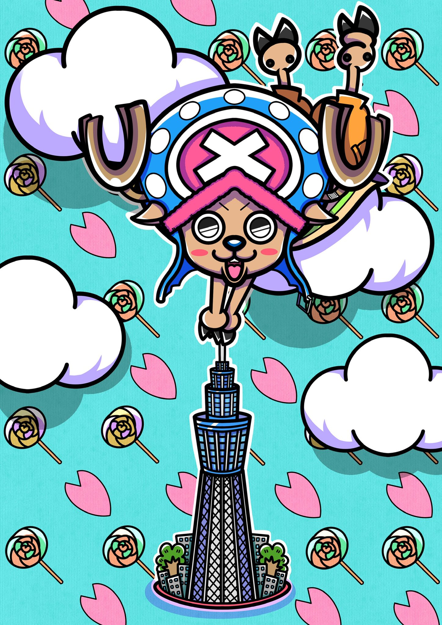 Kazuma Gf Gurfar Today S Weather Is Cherry Blossoms And Sometimes Candy イラスト Illustration 絵描き アートワーク Artwork デジタルアート Digitalart ワンピース Onepiece チョッパー トナカイ 青鼻 キャンディー 飴 桜