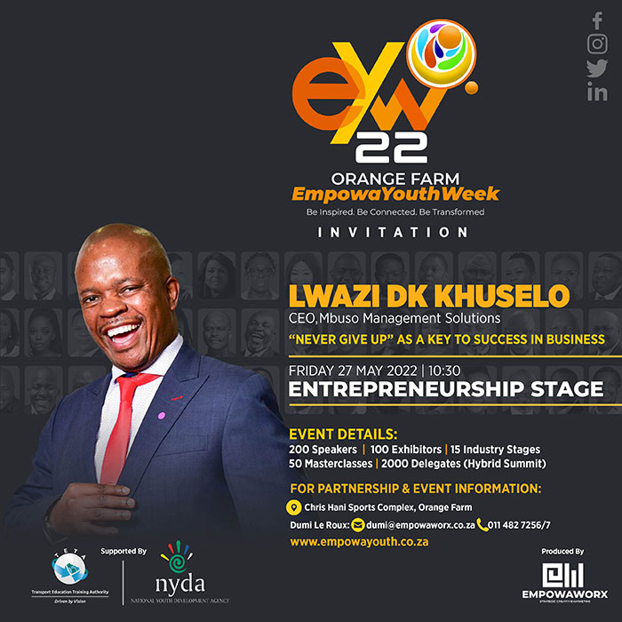 EmpowaYouth's tweet photo. #EYW2022 @EmpowaYouth @EmpowaworxEvent @speakersfirm_za
It's important to believe in God. Its important to believe in yourself- Thomas Radebe 
The PANEL led by @lindayende is on FIRE! @daddykhuselo @billyselekane
The Youth of Orange Farm is on FIRE!!!!! https://t.co/dDsl5Tslgg