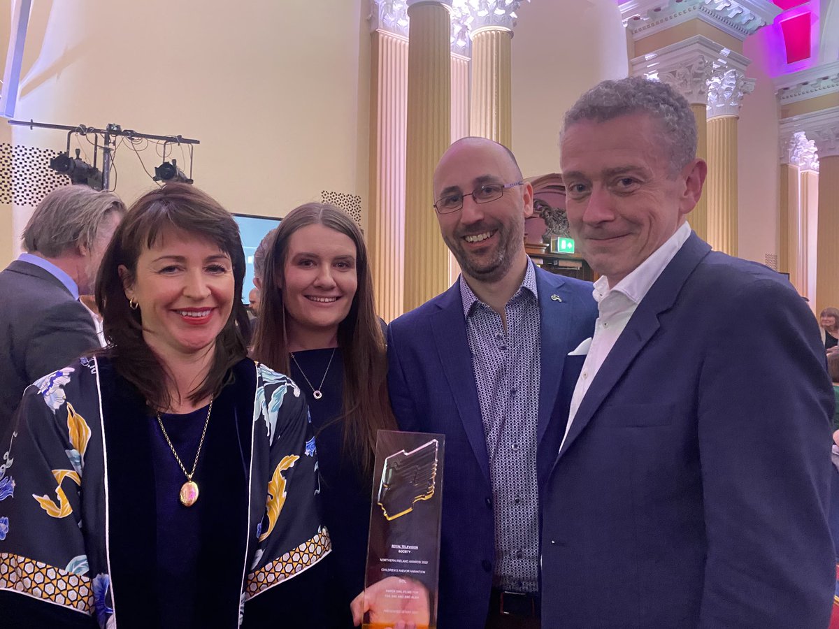 Highlight of the ⁦<a href="/RTS_NI/">RTS_NI</a>⁩ awards last night - presenting our fabulous clients ⁦<a href="/paperowlfilmsNI/">Paper Owl Films</a>⁩ with their Childrens/Animation award for Sol 🎉🎉🎉