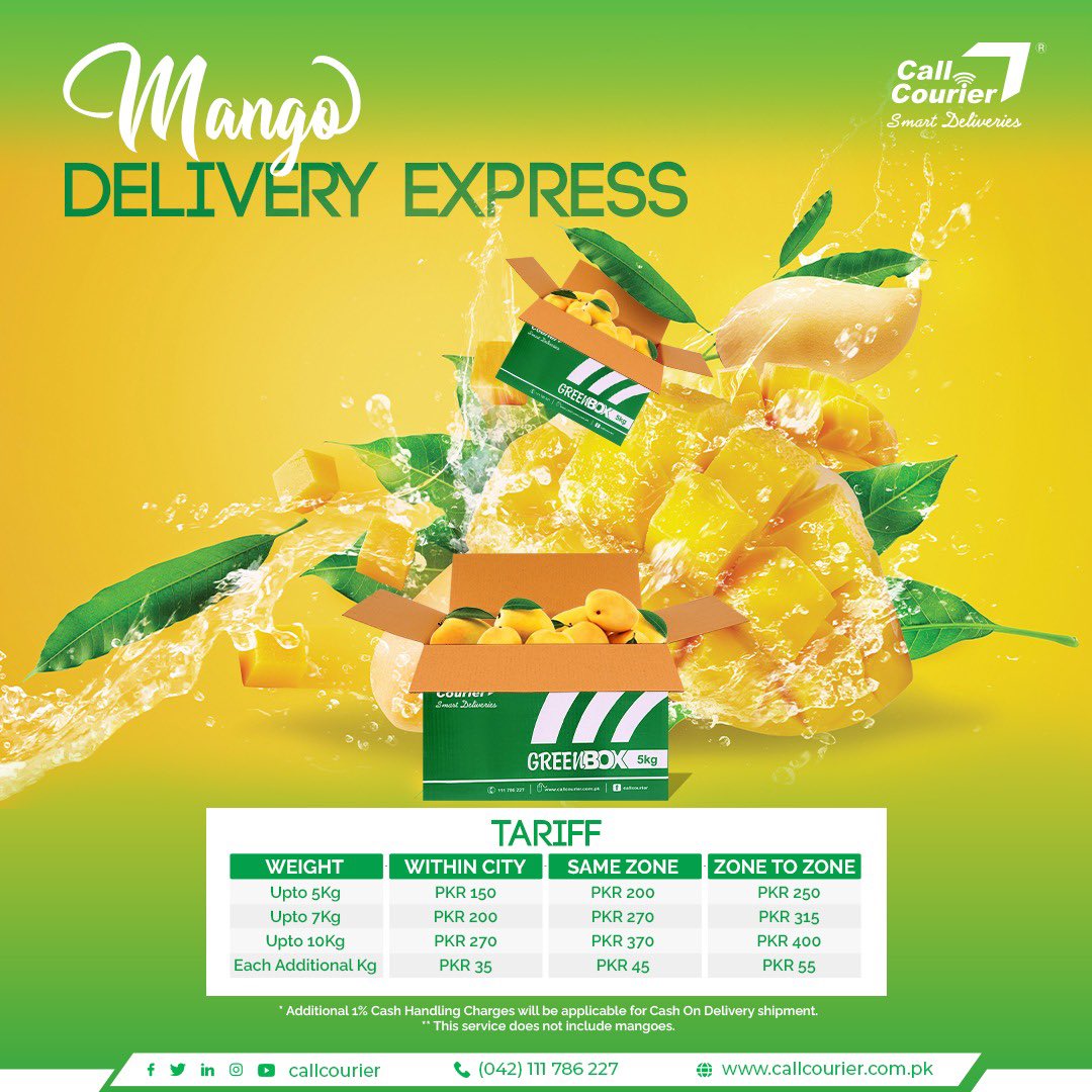 callcourierpk's tweet photo. Greetings to all the Mango Lovers! 🥭
Mango season is here! We bring you discounted rates for mango delivery. Visit our Collection Centres or Call us now for free pickup service!
#CallCourier #SmartDeliveries #SmartCOD #Mango #MangoDelivery https://t.co/3wDrQ9nwyW