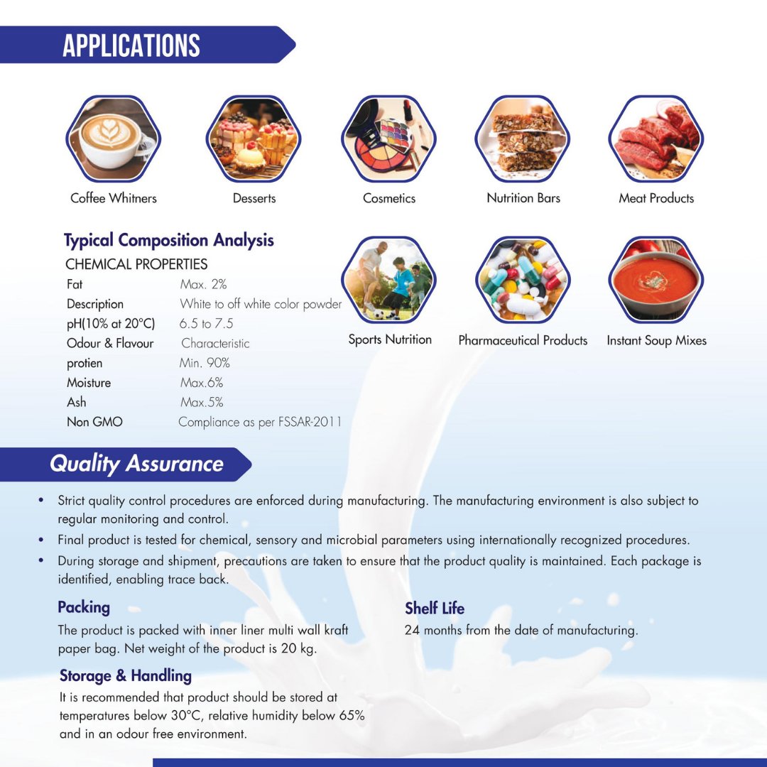 ZLifesciences's tweet image. #Zeopure manufactures and supplies high-quality #CalciumCaseinate. It is a spray-dried milk protein that is low in fat and carbohydrates. This caseinate is readily dispersible in water to form a stable colloidal suspension.This has a bland flavor and flavor-sensitive formulations