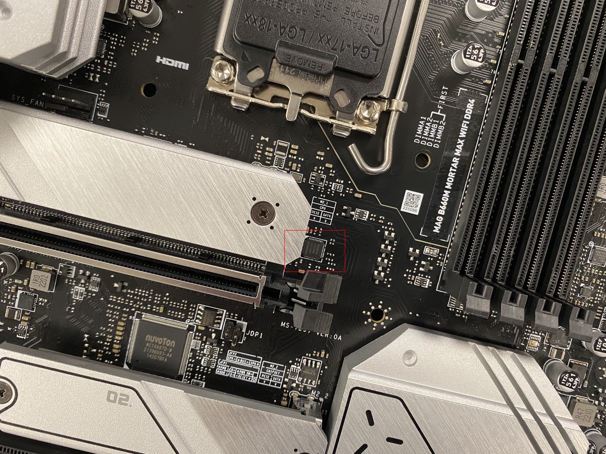 g01d3nm4ng0's tweet photo. #MSI MAG B660M MORTAR MAX WIFI DDR4
#B660M
PCIe Gen5 clock generator from Renesas
BCLK OC = MSI OC Engine
DDR4😉 https://t.co/7l24NFN4yT