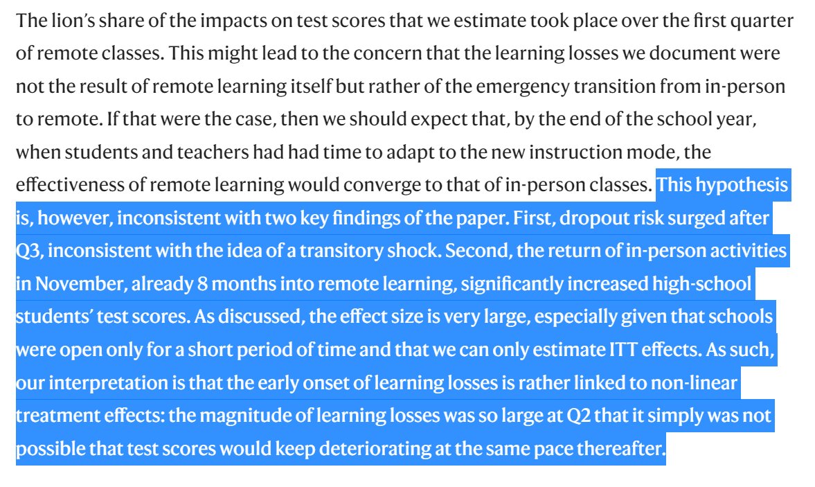 koen_geven's tweet photo. @AmelieAGagnon Tempting to have that take-away. Unfortunately, the paper disputes that interpretation. Dropout risks increased dramatically (unlike predicted by some of the literature) and it seems rather that learning just hit a floor during the earlier pandemic period. https://t.co/GYanBLTCLK
