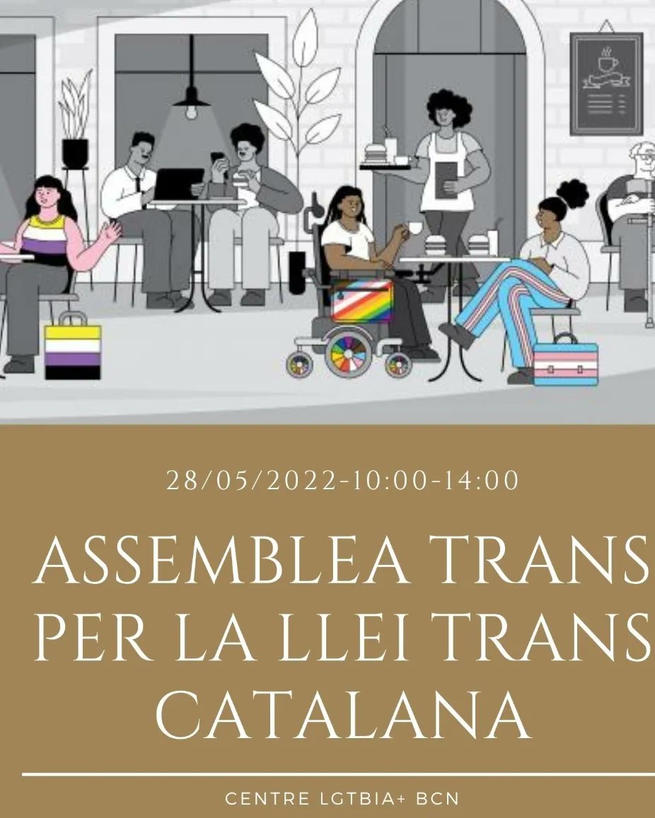 Recordem, fent difusió dels cartells del centre LGTB de Barcelona, que demà es convoca assamblea per a la llei trans catalana.
#lleitranscatalana #centrelgtbi #assambleaperlalleitrans #nonbinary #nobinarisme #expressat #dretstransdretshumans #lobbytrans