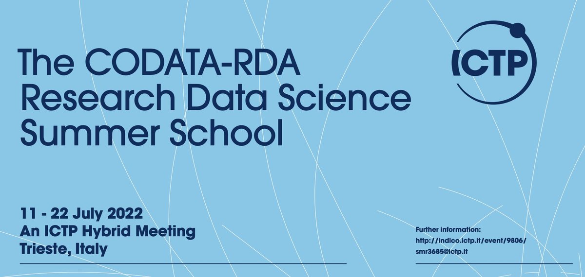 Registration is open for the CODATA-RDA Research Data Science Hybrid Summer School, 11-22 July, Trieste Italy.  Deadline for in person attendance 1 June, virtual attendance 24 June. indico.ictp.it/event/9806/
#codata #FAIRdata #OpenScience #datascience #opendata  #lovedata22