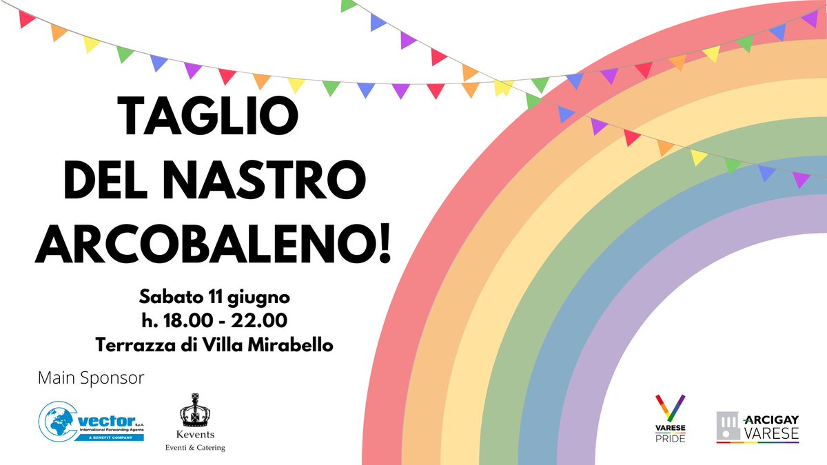 varesepride's tweet photo. Sabato 11 giugno
TAGLIO DEL NASTRO ARCOBALENO! 
h. 18.00 - 22.00
Terrazza di Villa Mirabello

La serata è aperta a tutt*: simpatizzanti, associazioni, sponsor e collaborator*
Diamo inizio alla Pride Week con il taglio del nastro arcobaleno e un brindisi! 

#varesepride2022 https://t.co/mGfPRqspGH