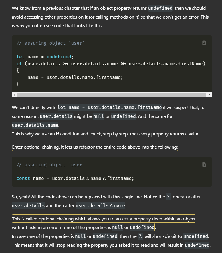 M17Tavo's tweet photo. Just some casual optional chaining to make your code more readable...
#javascript #FunFact #Developers https://t.co/YnG6goG2u5