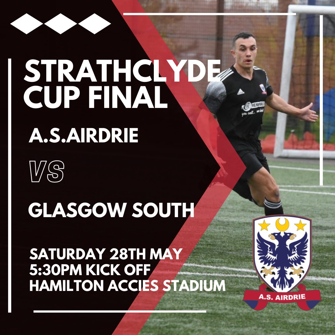 🏆 Strathclyde Cup Final 🏆

Only one final that matters tomorrow and it's the Strathclyde Cup♦️🐝

🆚 <a href="/GlasgowSouthAFC/">Glasgow South AFC</a>
📅 Saturday 28th May
⏰ 5:30 PM
📍 <a href="/acciesfc/">Hamilton Accies FC news stats info</a> 
🏆 @OfficialSSMFL Strathclyde Cup
💷 Adults £5 Concessions £2 (pay at gate)

#ForzaAirdrie ♦️